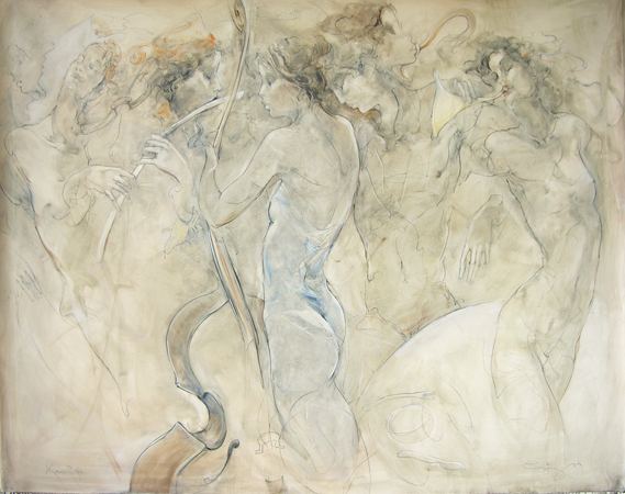 Konzert 10-04 - Oil painting installation exploring musical perception through geometric forms